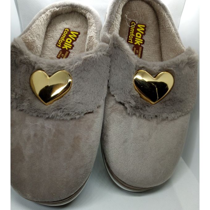 Pantoufle velours doux cœur doré pour femme