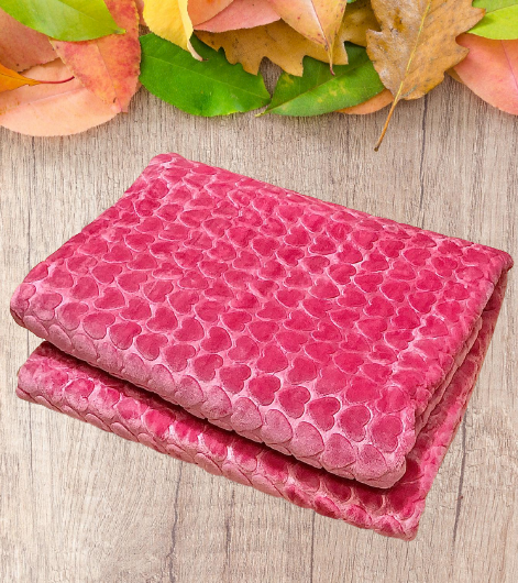 Plaid polaire Microfibre 2 places motif coeur-Rose Fushia