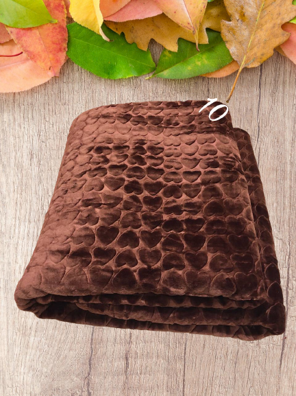 Plaid polaire Microfibre 2 places motif coeur -Marron